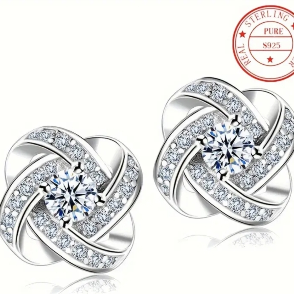 Sterling Silver Knot Earrings with Crystals